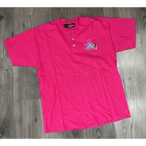 Vintage Walt Disney Studios Henley T Shirt Pink Made USA Large / XL Theme Park